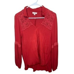 Umgee Boho Lace Wrap Blouse Size Small | Burnt Orange/Red Long Sleeve Top